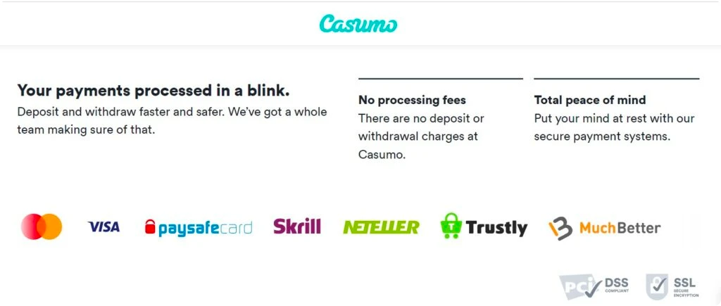 Casumo Casino Deposit Methods